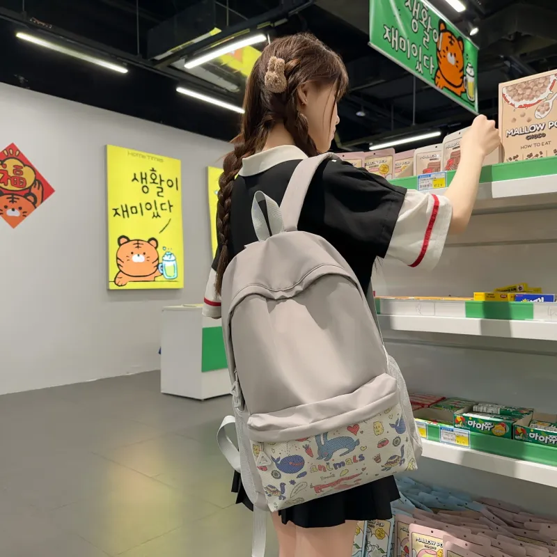 AIBAG Nylon Backpack Unisex Black/White/Gray-19