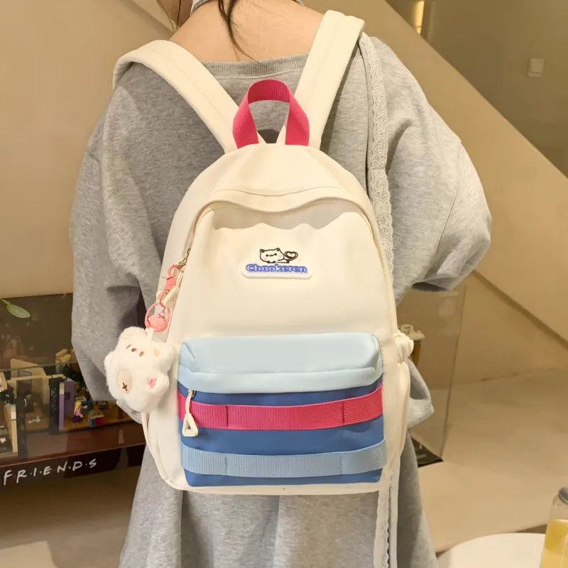 AIBAG Composite Cloth Backpack Unisex Ecru/Pink/Light Green-3