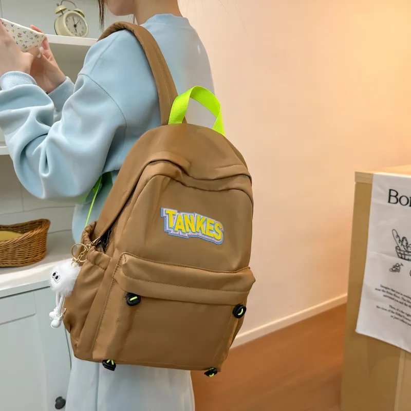 AIBAG Nylon Backpack Unisex Black/Yellow/Khaki/Light Blue-14