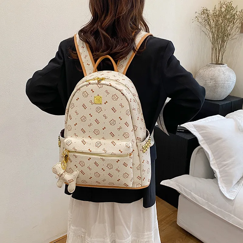 AIBAG PU Backpack Regular Women's Light Pink/Dark Pink/Brown/Beige Yellow/Ecru-26