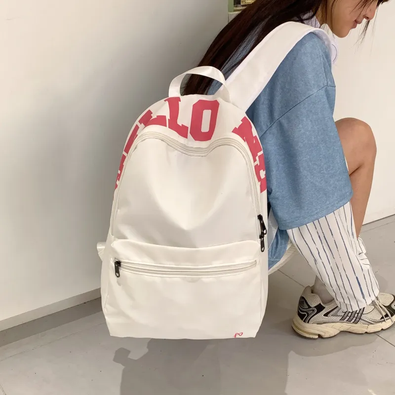 AIBAG Nylon Fabric Backpack Unisex White/Yellow-2
