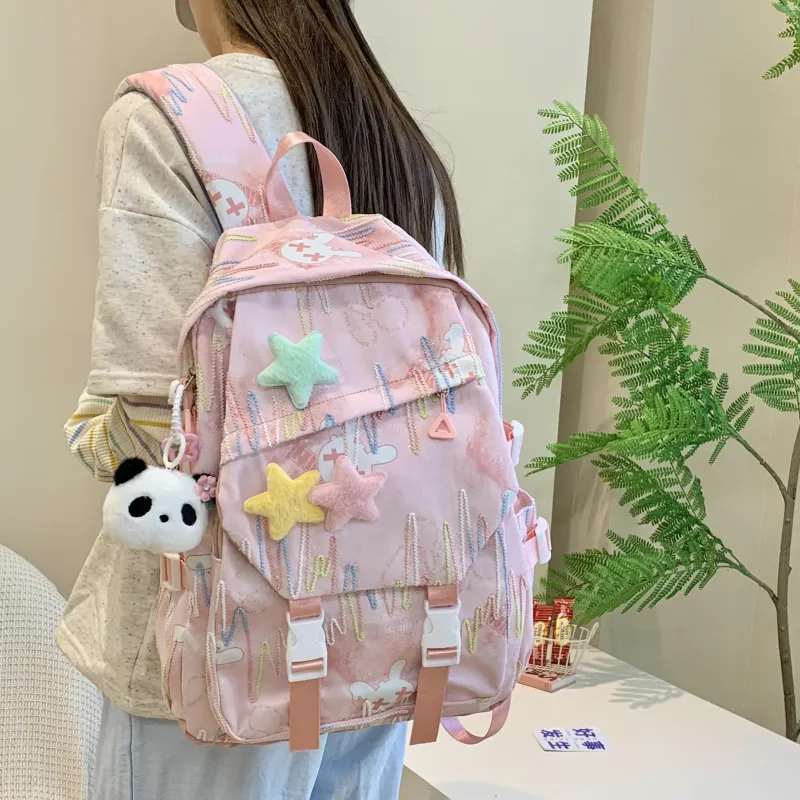 AIBAG Nylon Fabric Backpack Women's Ecru/Black/Green/Blue/Pink-16