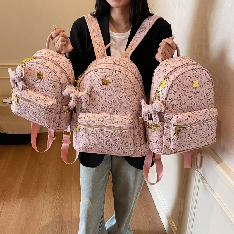 AIBAG PU Backpack Women's Ecru/Pink/Brown-10