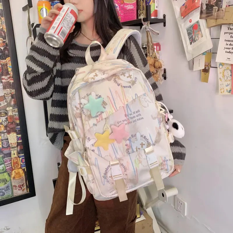 AIBAG Nylon Fabric Backpack Women's Ecru/Black/Green/Blue/Pink-1