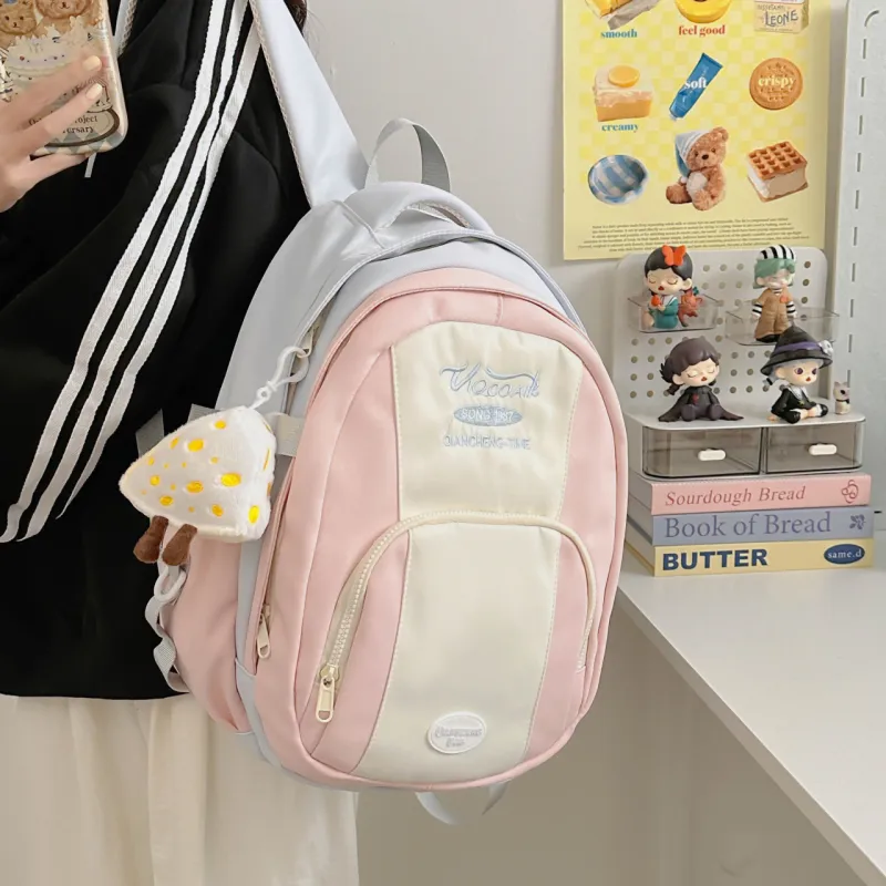 AIBAG Nylon Backpack Unisex Pink/Blue/Green/Yellow/Black-13