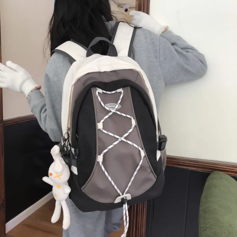 AIBAG Nylon Backpack Unisex White/Black/Purple-7