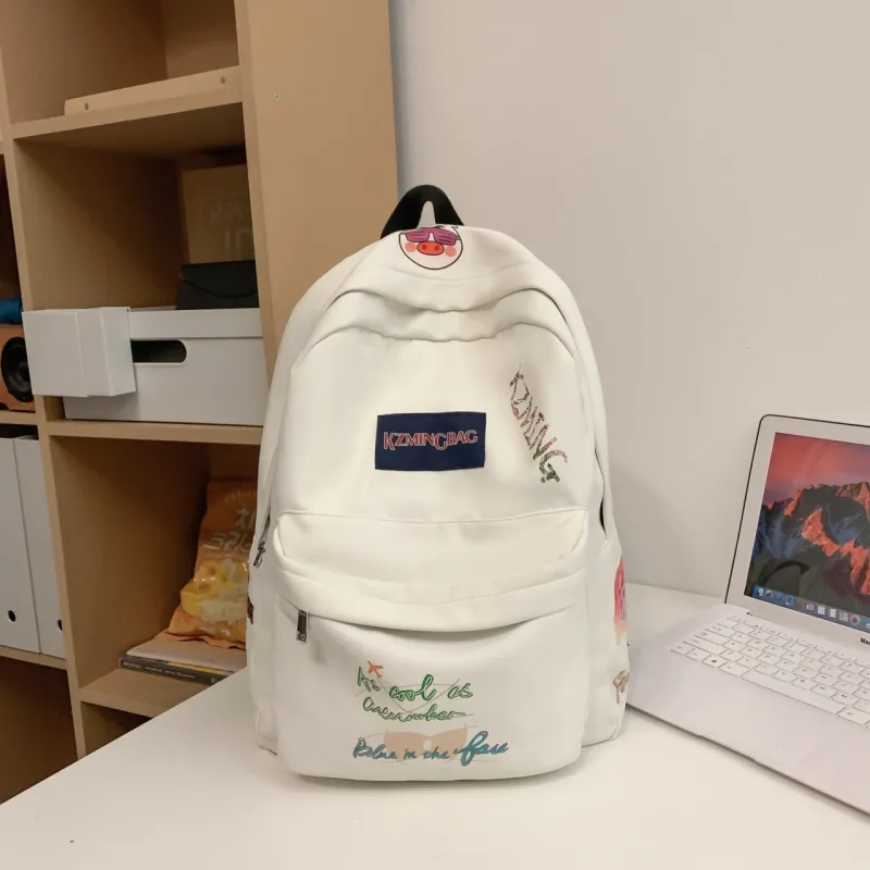 AIBAG Nylon Backpack Unisex White/Black/Pink-4