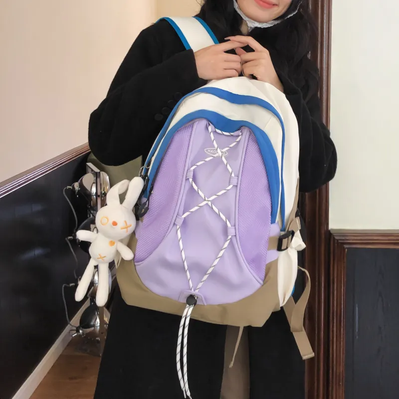 AIBAG Nylon Backpack Unisex White/Black/Purple-17