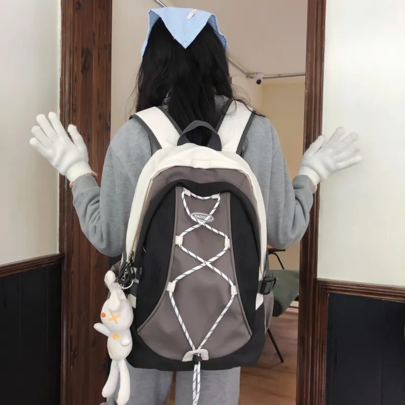 AIBAG Nylon Backpack Unisex White/Black/Purple-8