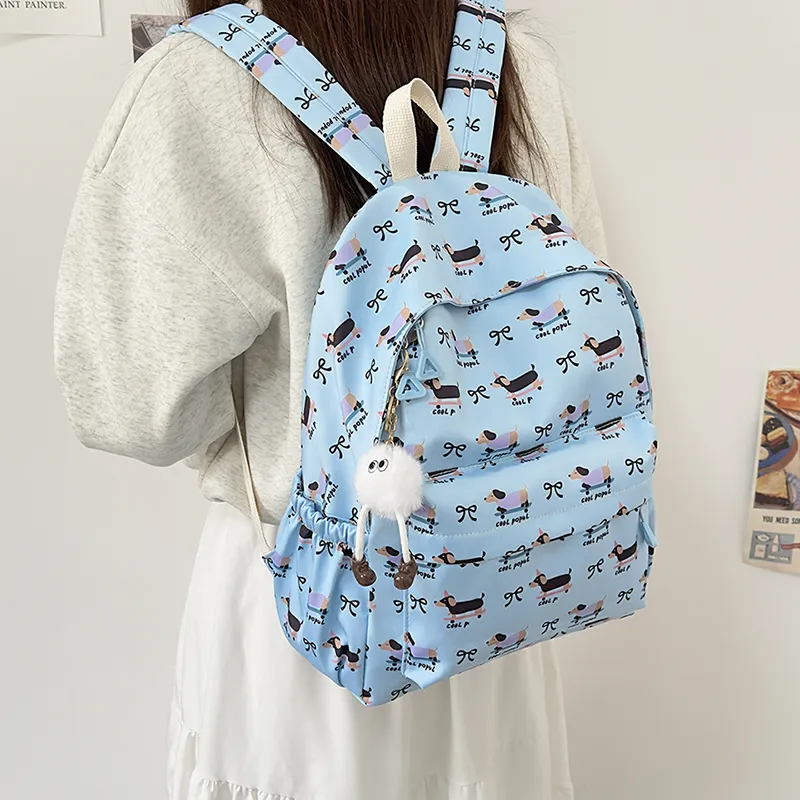 AIBAG Nylon Backpack Unisex White/Pink/Purple/Blue-21
