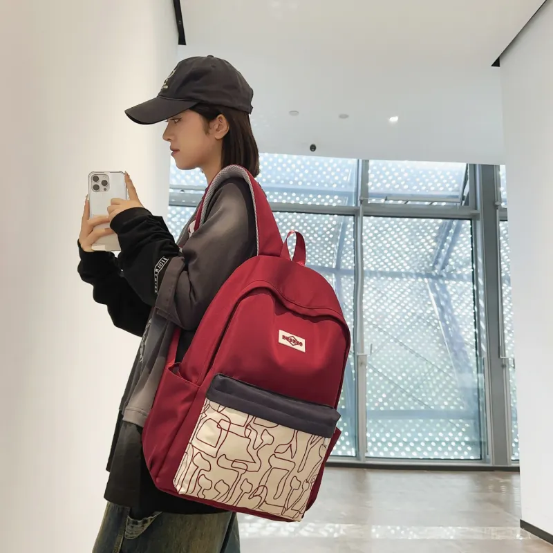 AIBAG Nylon Backpack Unisex White/Black/Red/Purple/Blue-13