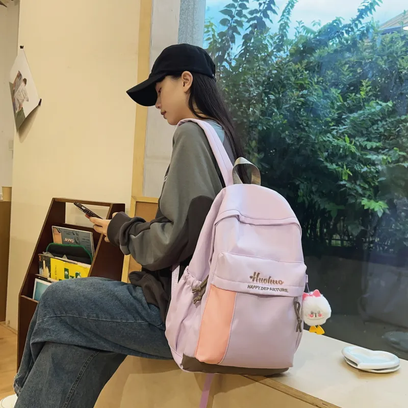 AIBAG Nylon Backpack Unisex White/Black/Purple/Khaki/Blue-14