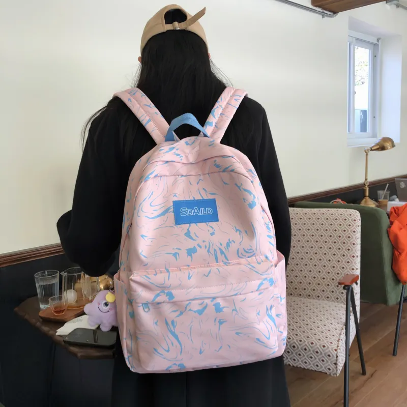 AIBAG Nylon Backpack Large Size Unisex Ecru/Black/Pink/Light Blue/Sky Blue-10