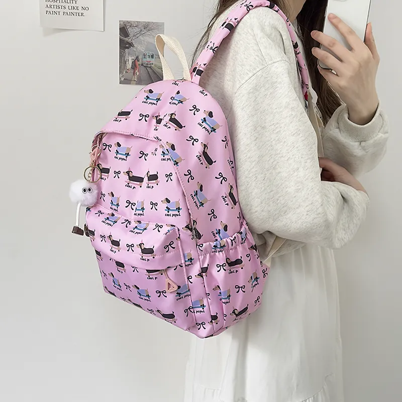 AIBAG Nylon Backpack Unisex White/Pink/Purple/Blue-9