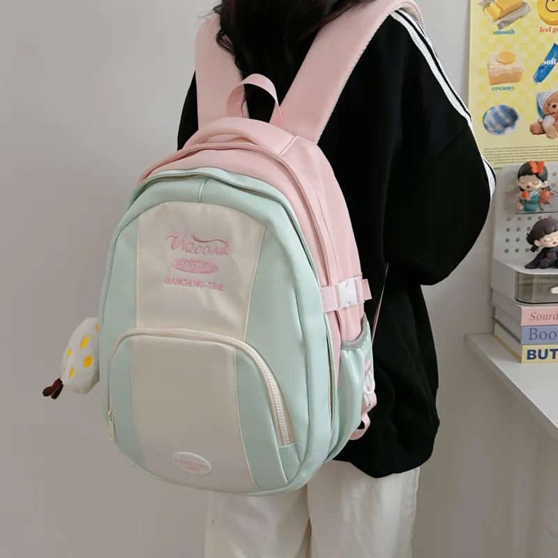 AIBAG Nylon Backpack Unisex Pink/Blue/Green/Yellow/Black-4