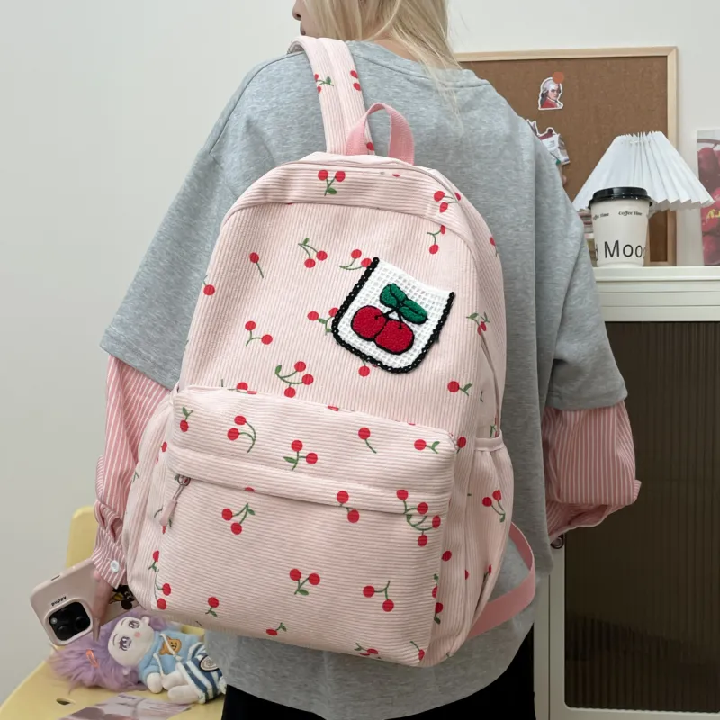 AIBAG Canvas Backpack Unisex White/Black/Pink-18