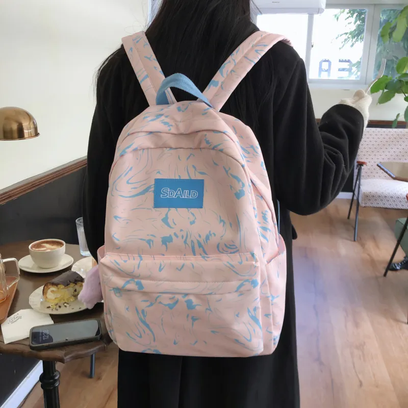 AIBAG Nylon Backpack Large Size Unisex Ecru/Black/Pink/Light Blue/Sky Blue-12
