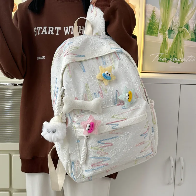 AIBAG Nylon Backpack Unisex White/Black/Yellow/Blue/Pink-5
