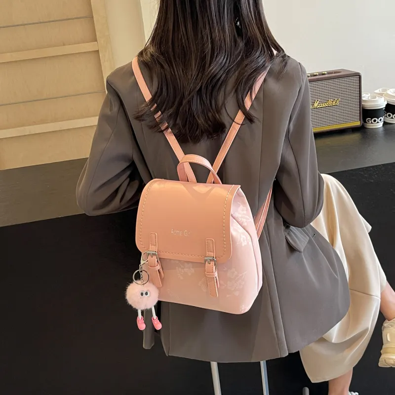 AIBAG PU Backpack Women's Pink/White/Blue/Black-6