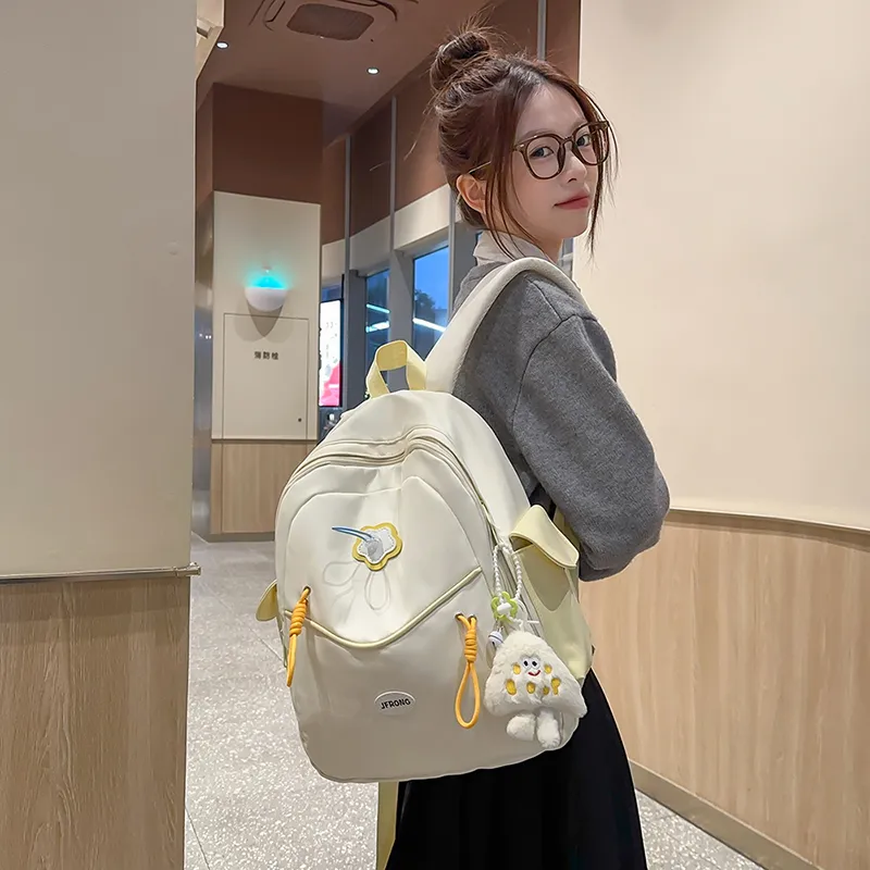URBAN FOREST Nylon Backpack Unisex White/Black/Light Yellow/Sky Blue/Pink-2