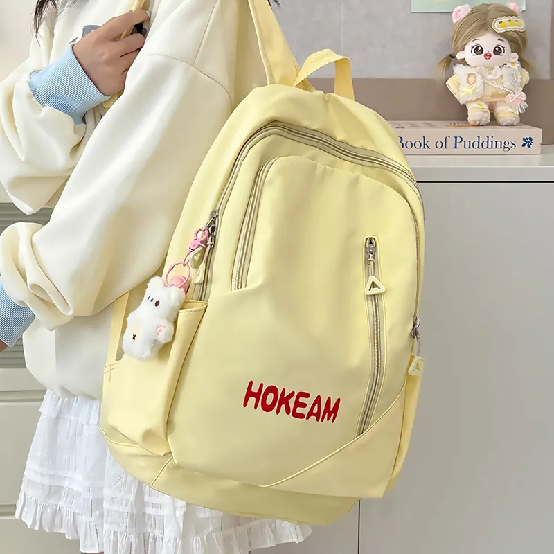 URBAN FOREST Nylon Backpack Unisex Light Green/Pink/Yellow/Black/White-16