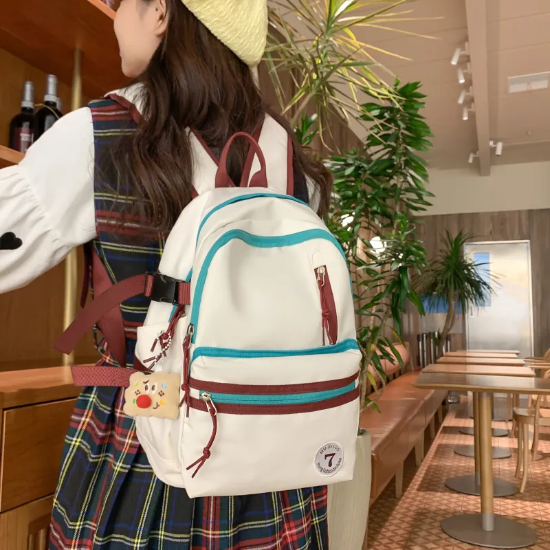 URBAN FOREST Nylon Backpack Unisex White/Black/Red/Pink/Brown-3
