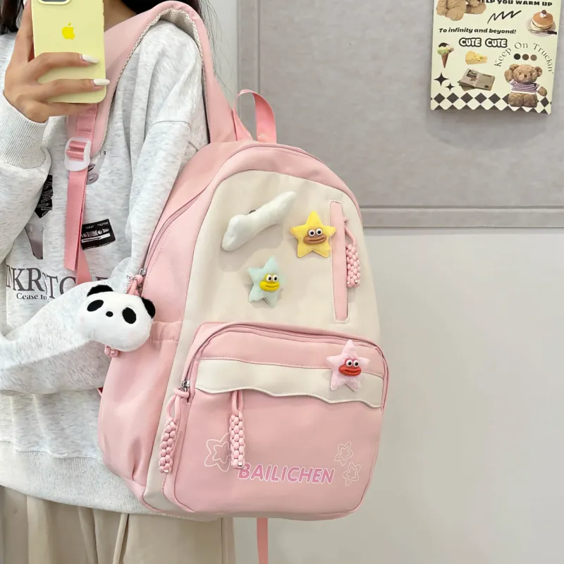 URBAN FOREST Nylon Backpack Unisex Pink/Violet/Khaki/Cyan/Lake Blue/Black-5