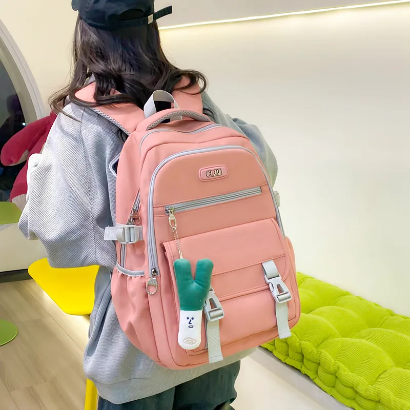 URBAN FOREST Nylon Backpack Unisex White/Black/Blue/Pink-8