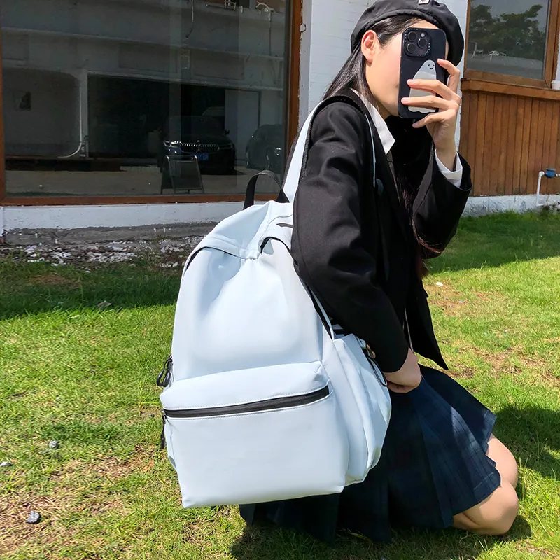 URBAN FOREST Nylon Backpack Unisex White/Black/Blue/Pink-17