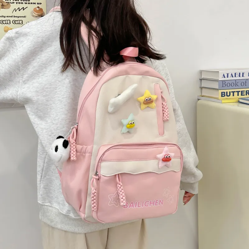 URBAN FOREST Nylon Backpack Unisex Pink/Violet/Khaki/Cyan/Lake Blue/Black-1