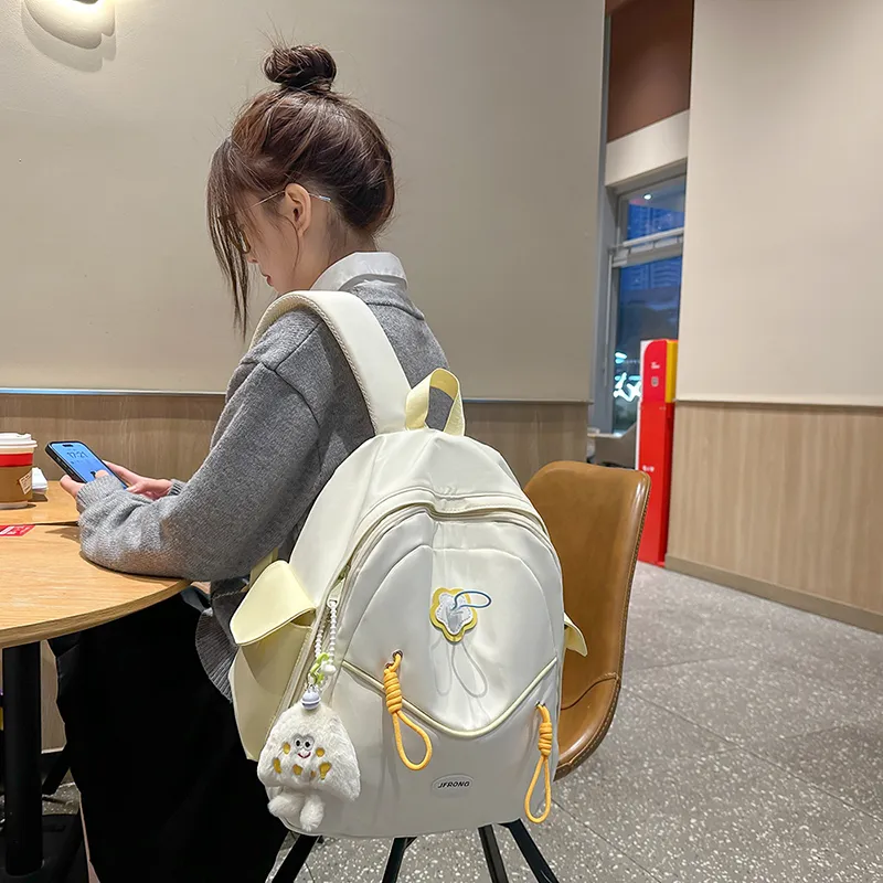 URBAN FOREST Nylon Backpack Unisex White/Black/Light Yellow/Sky Blue/Pink-3
