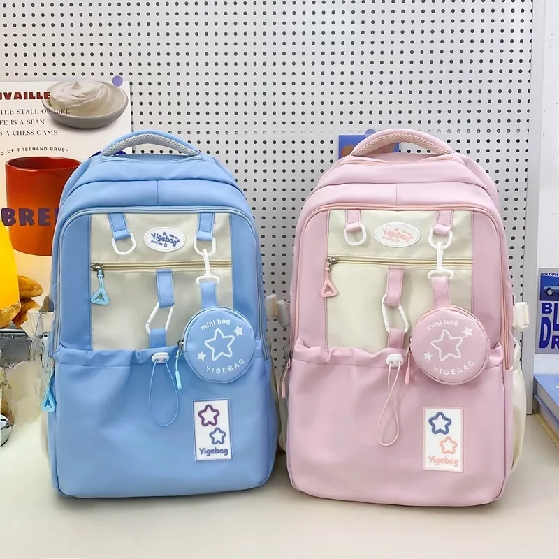 URBAN FOREST Nylon Backpack Unisex Purple/Yellow/Blue/Pink/Black-14