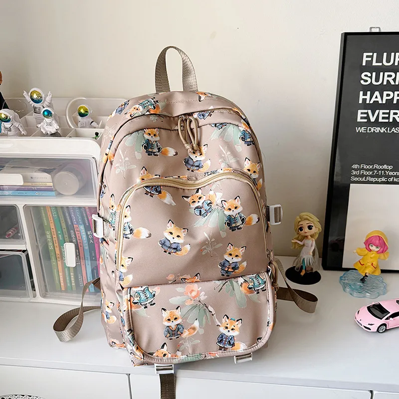 URBAN FOREST Nylon Backpack Unisex Brown/Pink/Beige/Green/Black-2
