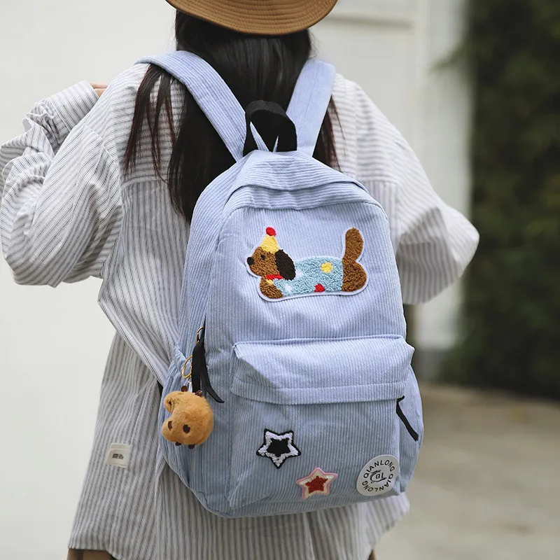 URBAN FOREST Corduroy Backpack Women's White/Black/Dark Brown/Sky Blue-19