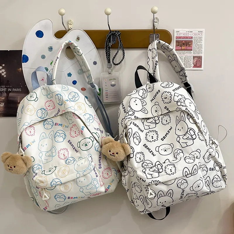 URBAN FOREST Canvas Backpack Women's White Gray/White Blue-3