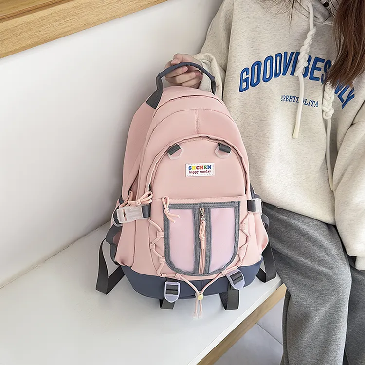 URBAN FOREST Nylon Backpack Unisex Light Yellow/Blue/Black/Pink-21