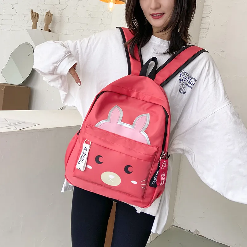 URBAN FOREST Nylon Backpack Regular Unisex Black/Pink/Watermelon Red/Green-11