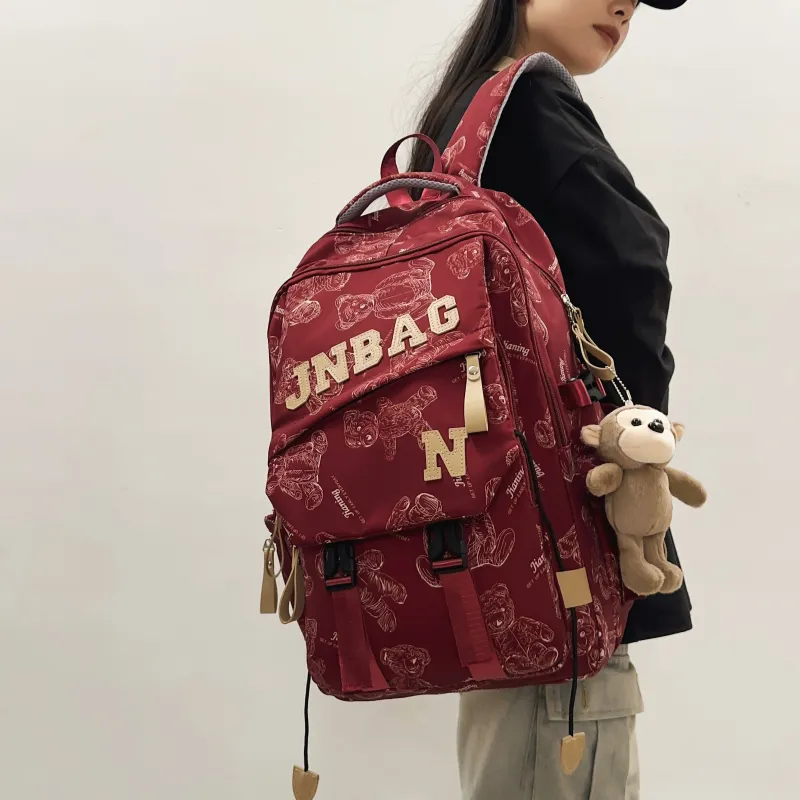 URBAN FOREST Nylon Backpack Regular Unisex White/Black/Burgundy/Green-10
