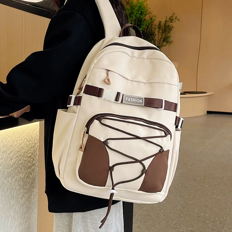 URBAN FOREST Nylon Backpack Unisex White/Violet/Ginger Yellow/Emerald Green-1