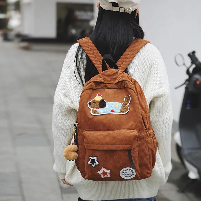 URBAN FOREST Corduroy Backpack Women's White/Black/Dark Brown/Sky Blue-13