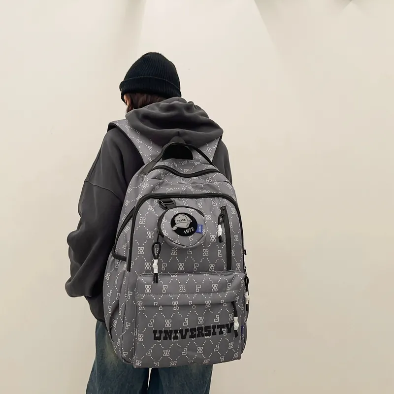 URBAN FOREST Nylon Backpack Unisex White/Gray/Black/Blue/Coffee-7