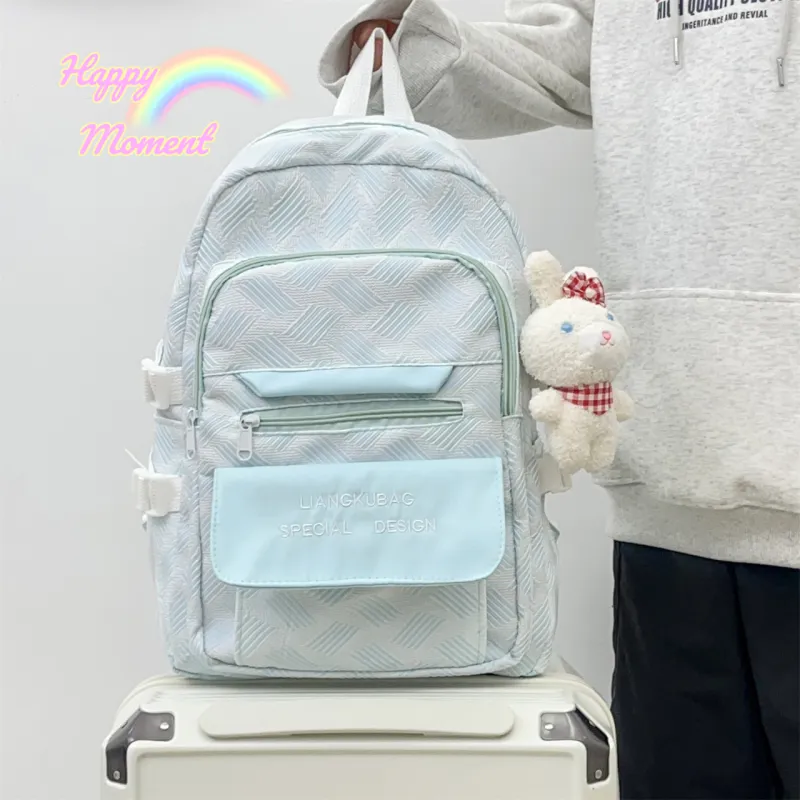 URBAN FOREST Nylon Backpack Regular Women's Gray/Violet/Neon Green/Light Blue-11