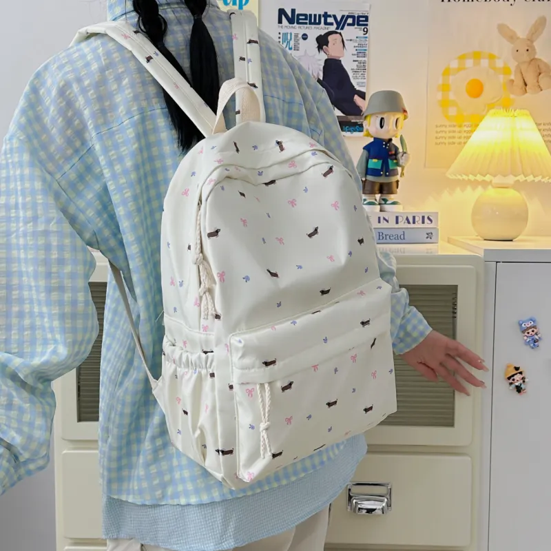 URBAN FOREST Nylon Backpack Unisex Dachshund/Floral Puppy-4