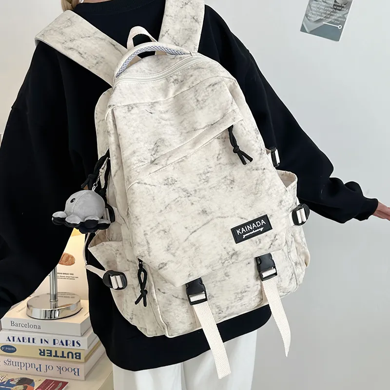 URBAN FOREST Nylon Backpack Unisex Ecru/Black/Burgundy/Green-2