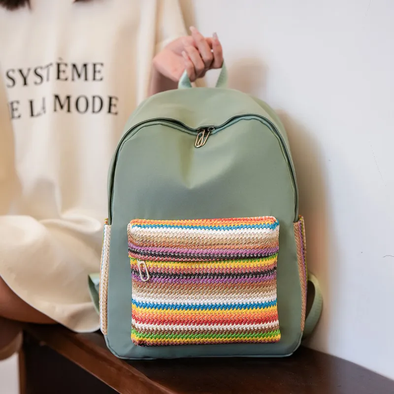 URBAN FOREST Oxford Backpack Regular Unisex Ecru/Black/Green/Pink-16