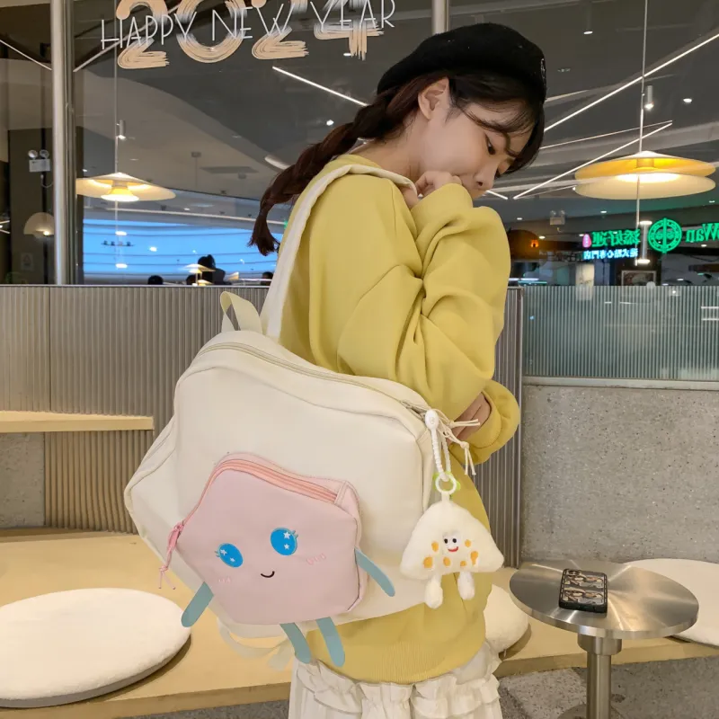 URBAN FOREST Nylon Backpack Unisex Pink/Yellow/White-15