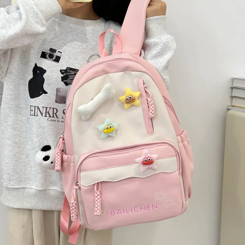 URBAN FOREST Nylon Backpack Unisex Pink/Violet/Khaki/Cyan/Lake Blue/Black-3