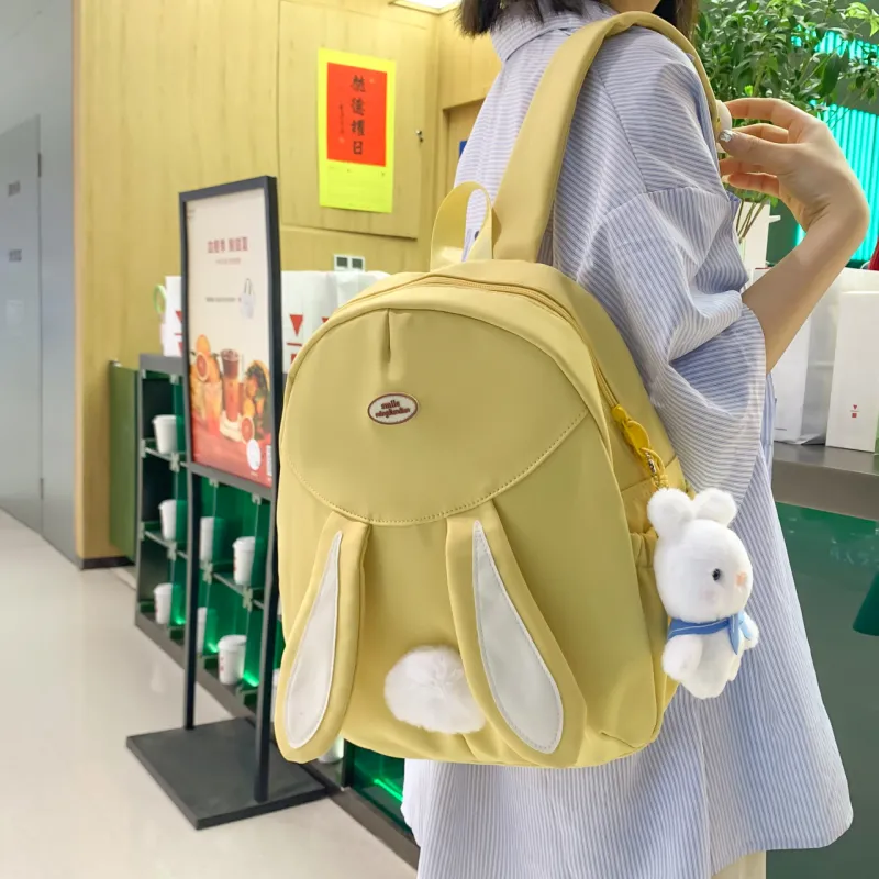 URBAN FOREST Nylon Backpack Unisex White/Black/Pink/Yellow/Blue-21