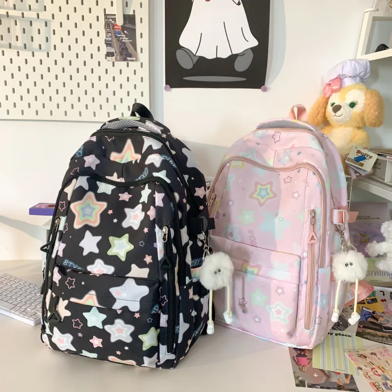 URBAN FOREST Nylon Backpack Regular Unisex Black/Yellow/Pink/White-3
