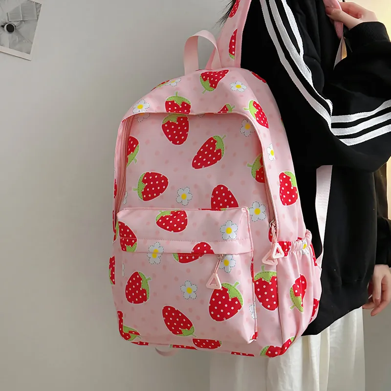 URBAN FOREST Nylon Backpack Unisex Heart Shaped/Strawberry Themed-9